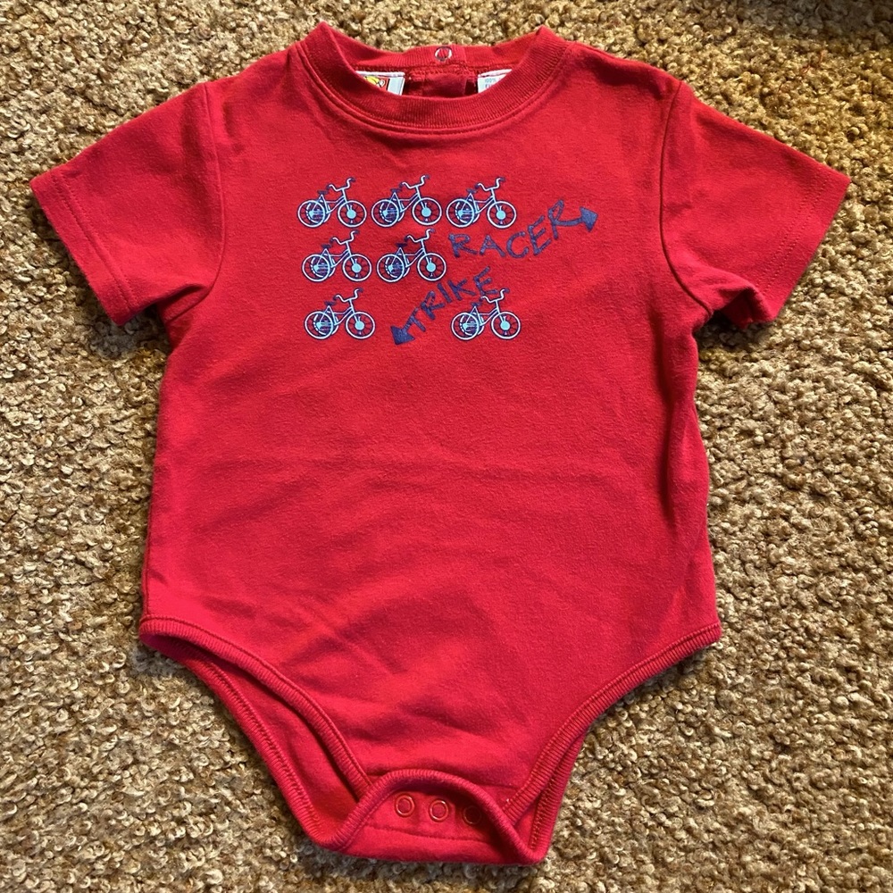 Red Bicycle / Tricycle Onesie. 18 mo